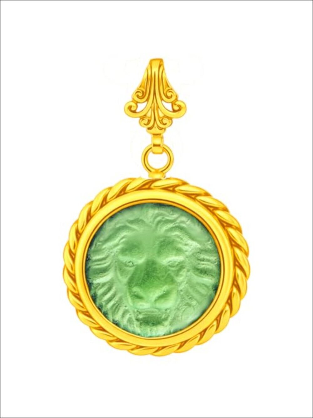 24K Gold Vermeil 925 Sterling Silver Leo Intaglio Pendant Rope Twist Necklace